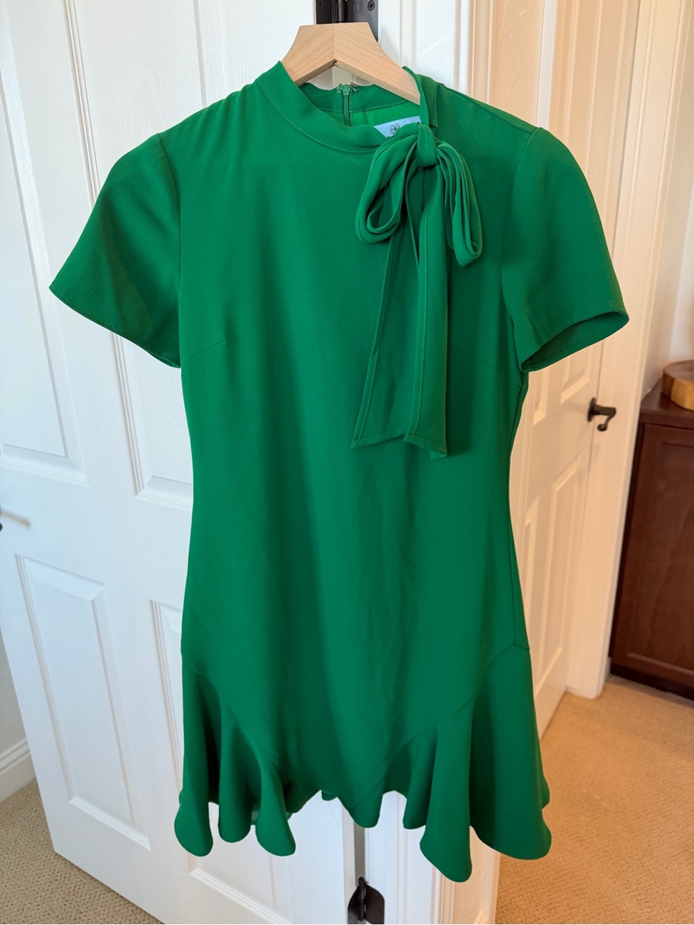 CeceGreen Tie-Neck Ruffle Hem Dress